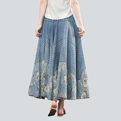 Flare painted long denim skirt