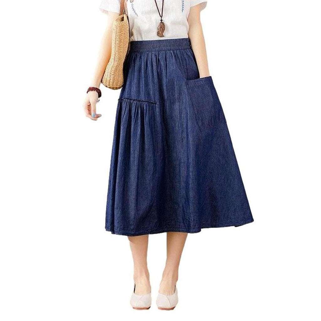 Long denim skirt with pocket