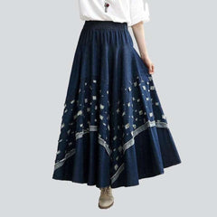 Fit and flare embroidered denim skirt