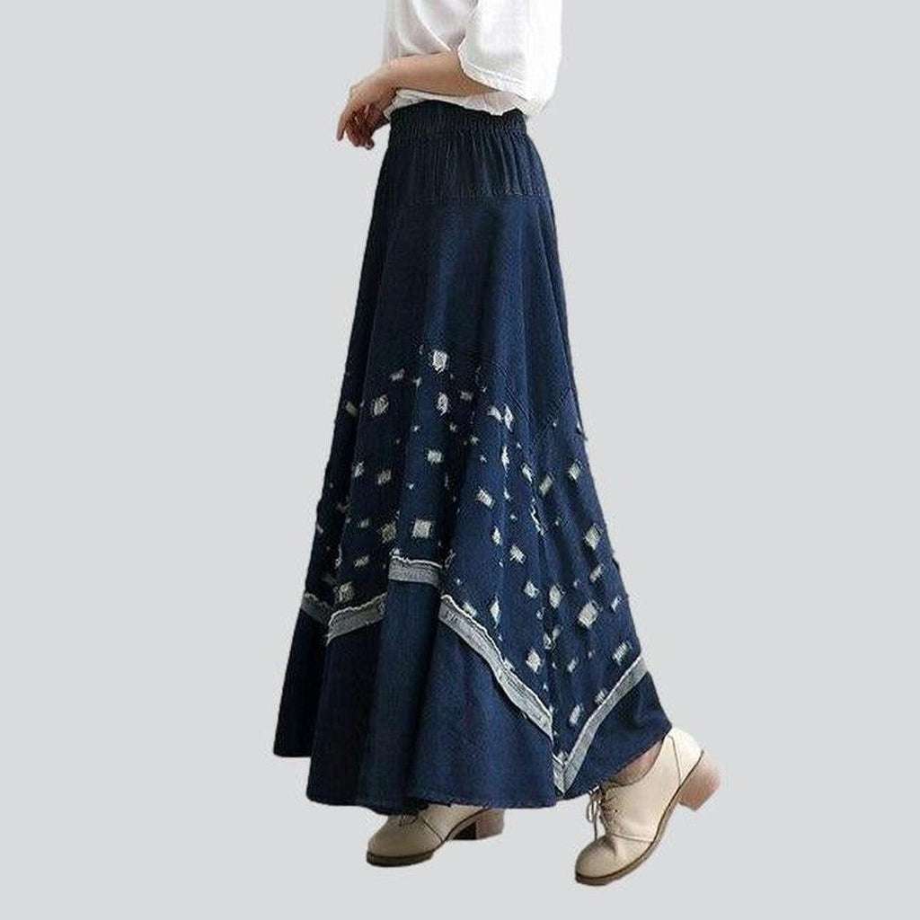 Fit and flare embroidered denim skirt