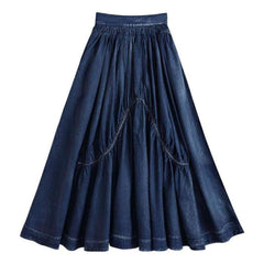 Fit and flare long denim skirt