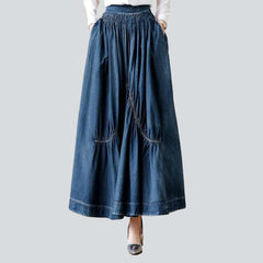 Fit and flare long denim skirt