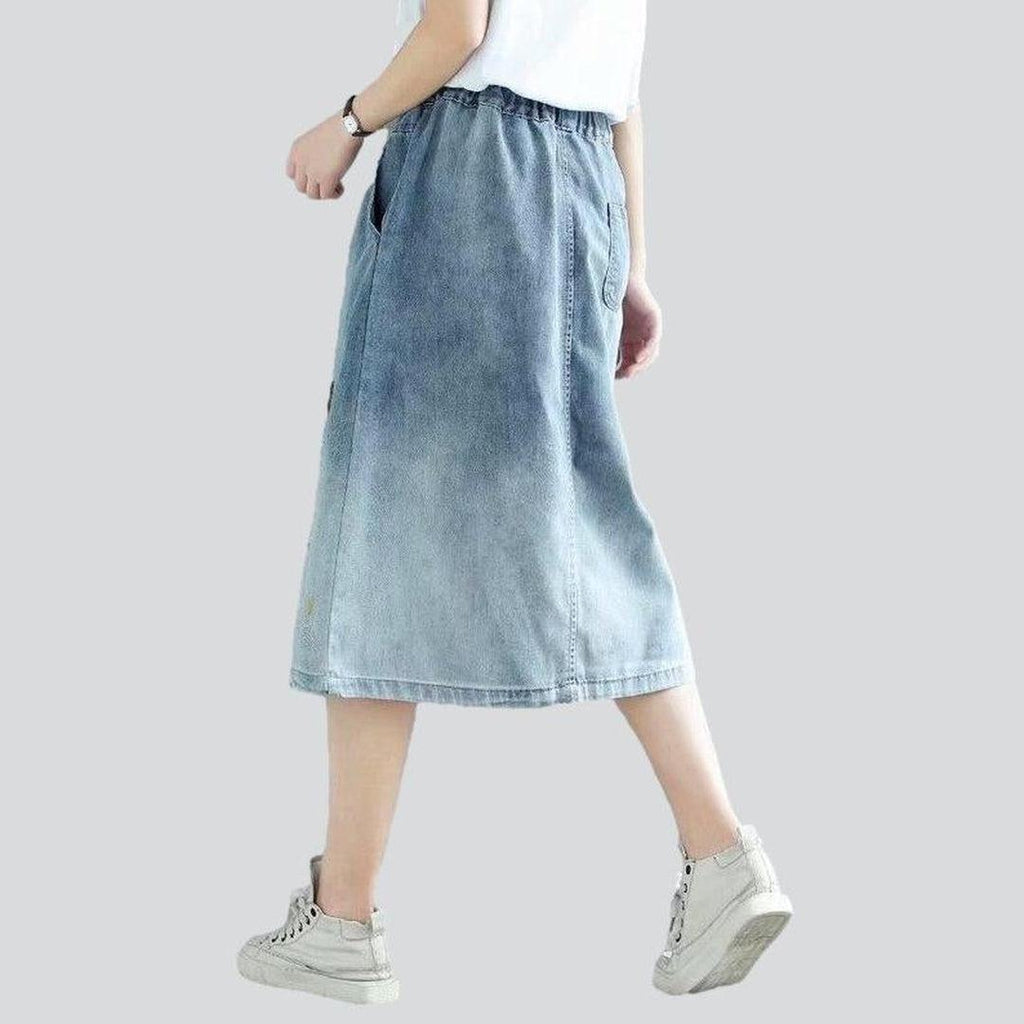 Street fashion embroidered jeans skirt