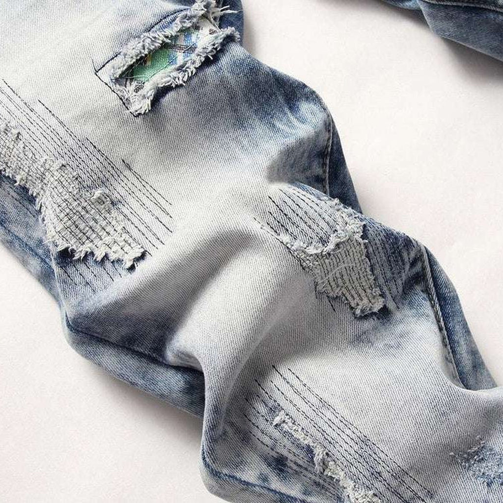 Bleached ripped slim men jeans