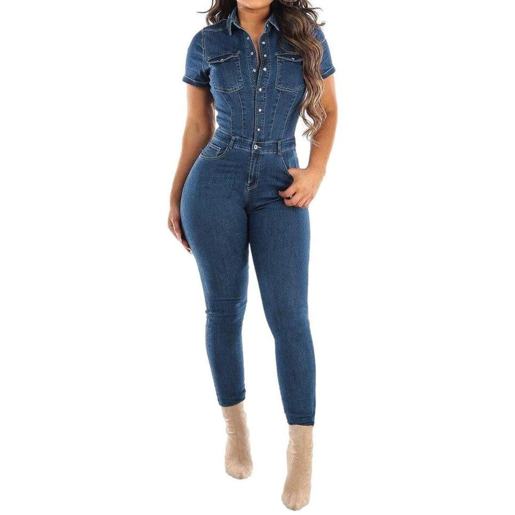 Enger, kurzärmliger Jeans-Overall