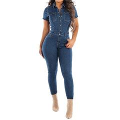 Enger, kurzärmliger Jeans-Overall