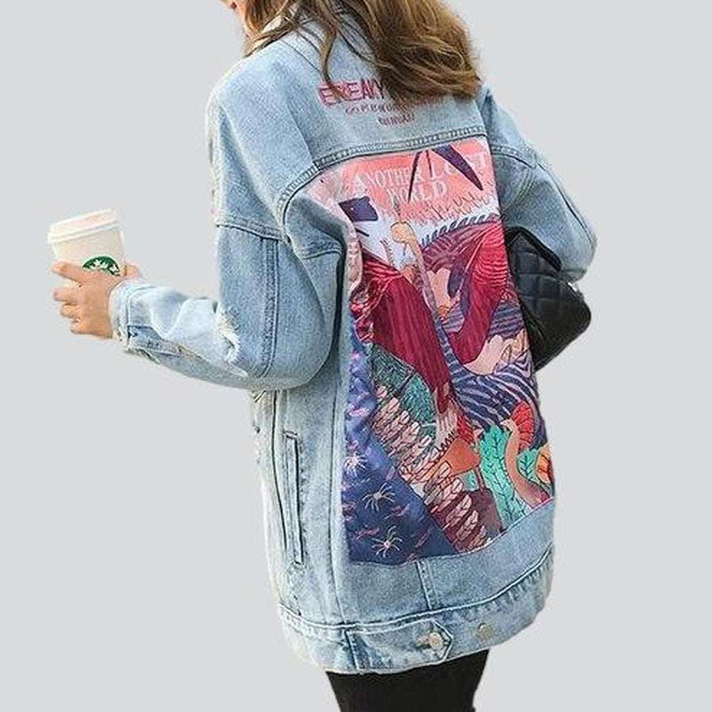 Distressed painted women denim jacket