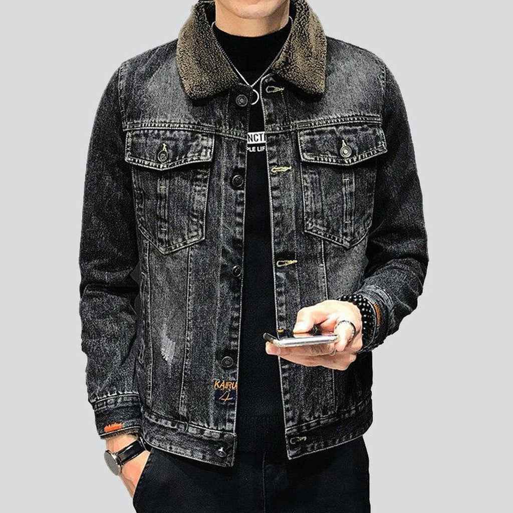 Winter black men denim jacket