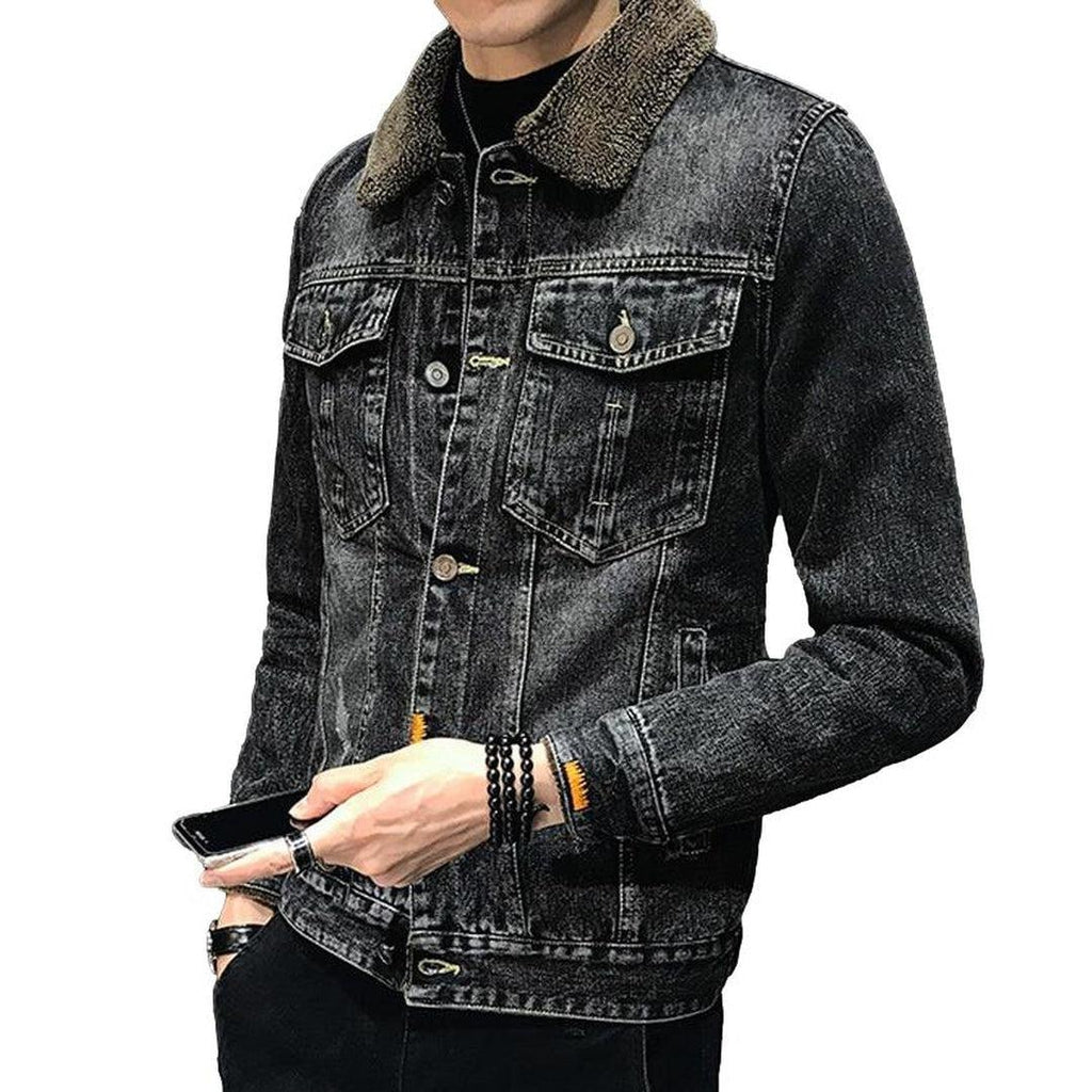 Winter schwarze Herren Jeansjacke