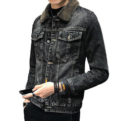 Winter black men denim jacket