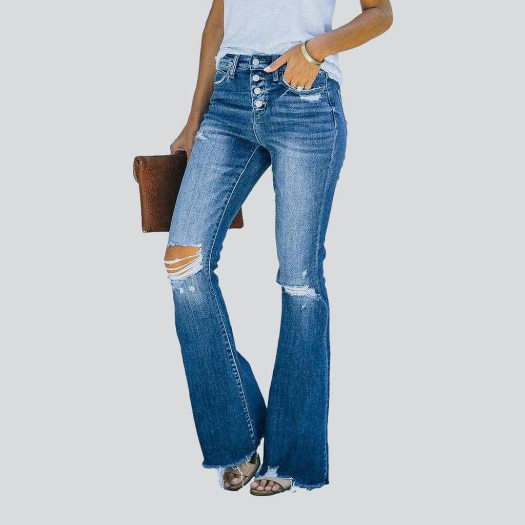 Ripped boot cut women jeans