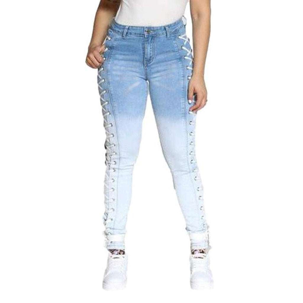 Contrast women jeans with laces