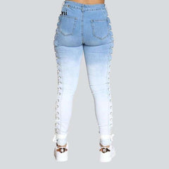 Contrast women jeans with laces