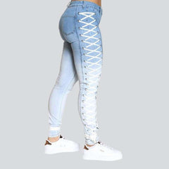 Contrast women jeans with laces