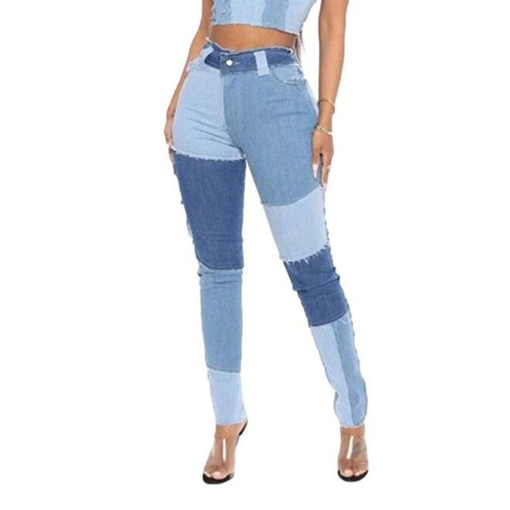 Patchwork Damen Skinny Jeans