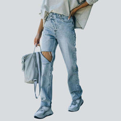 Asymmetric distressed wide leg jeans