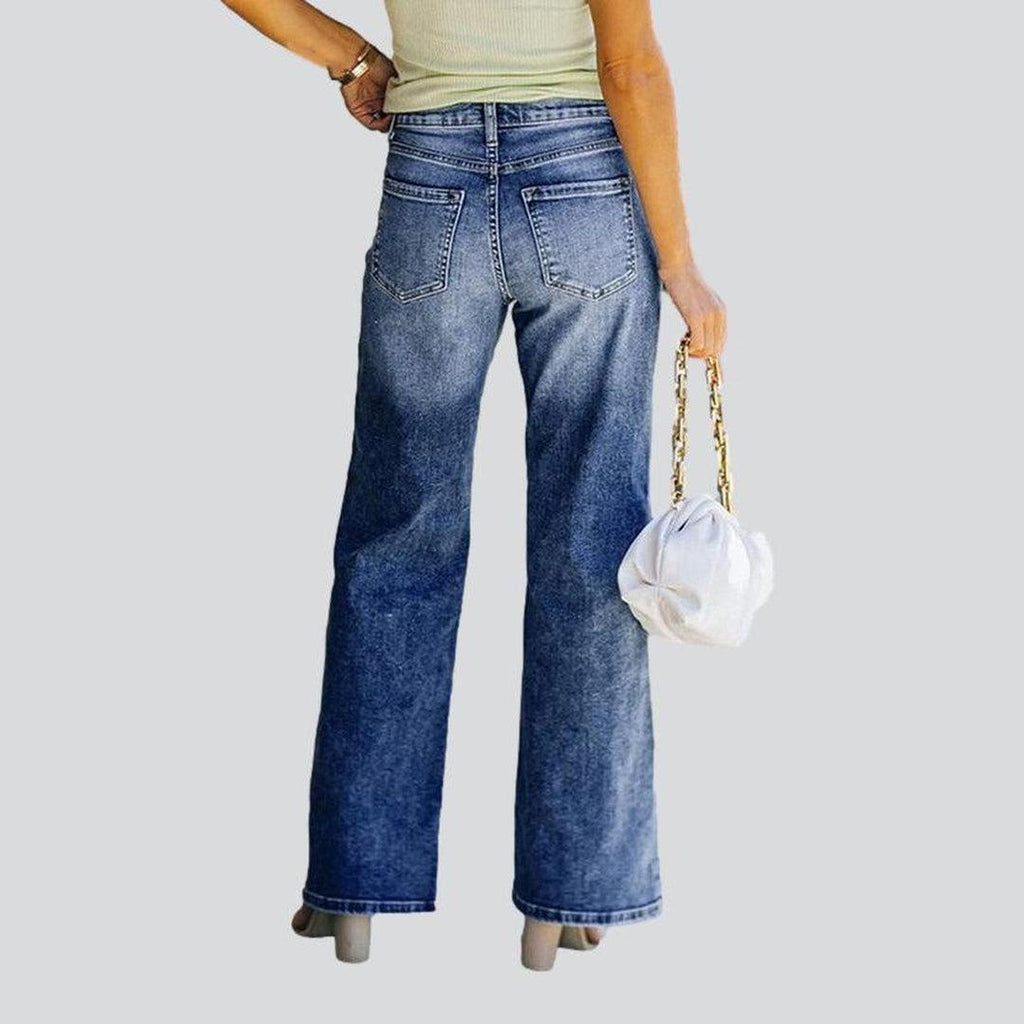 Whiskered women wide leg jeans