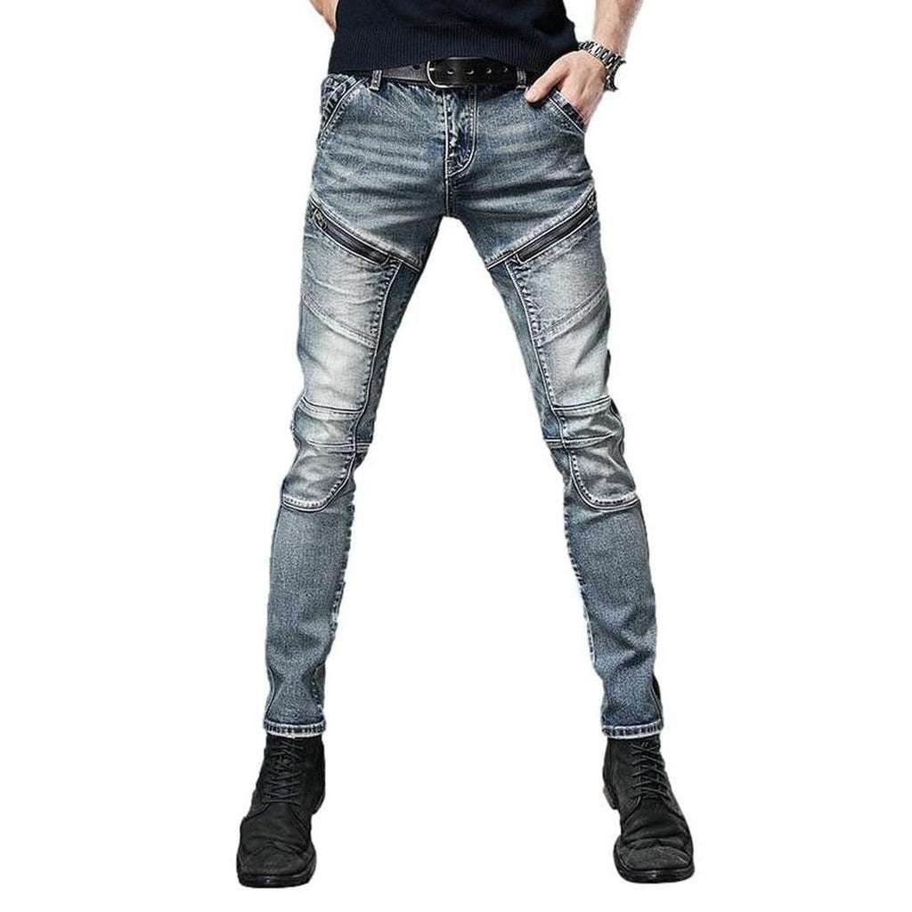 Biker jeans with diagonal pockets