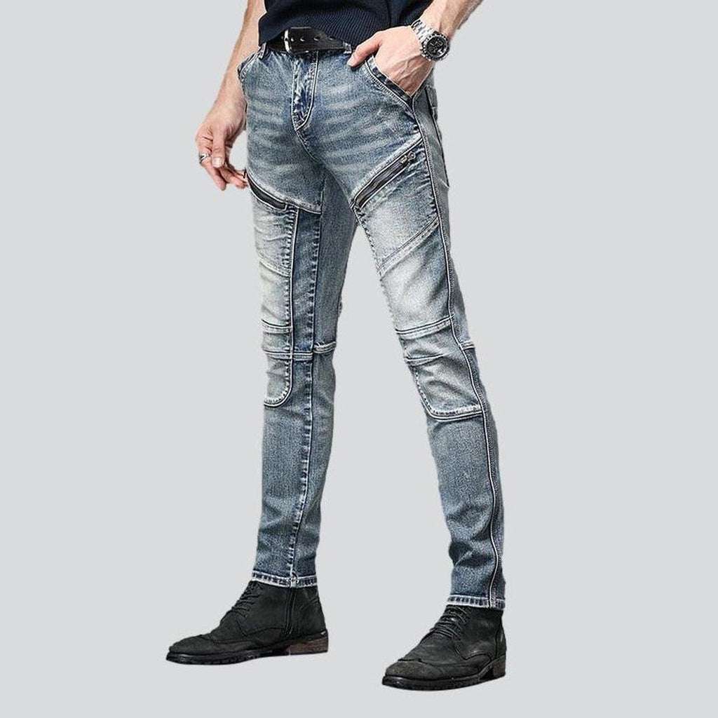 Biker jeans with diagonal pockets