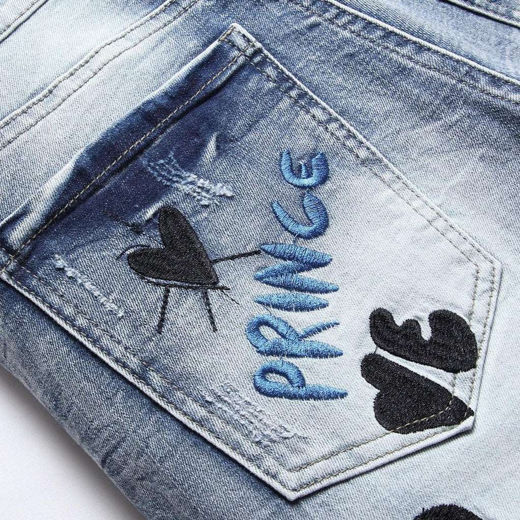 Hell gewaschene bestickte Jeans für Herren