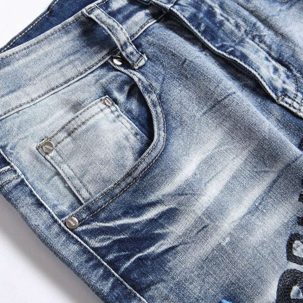 Hell gewaschene bestickte Jeans für Herren