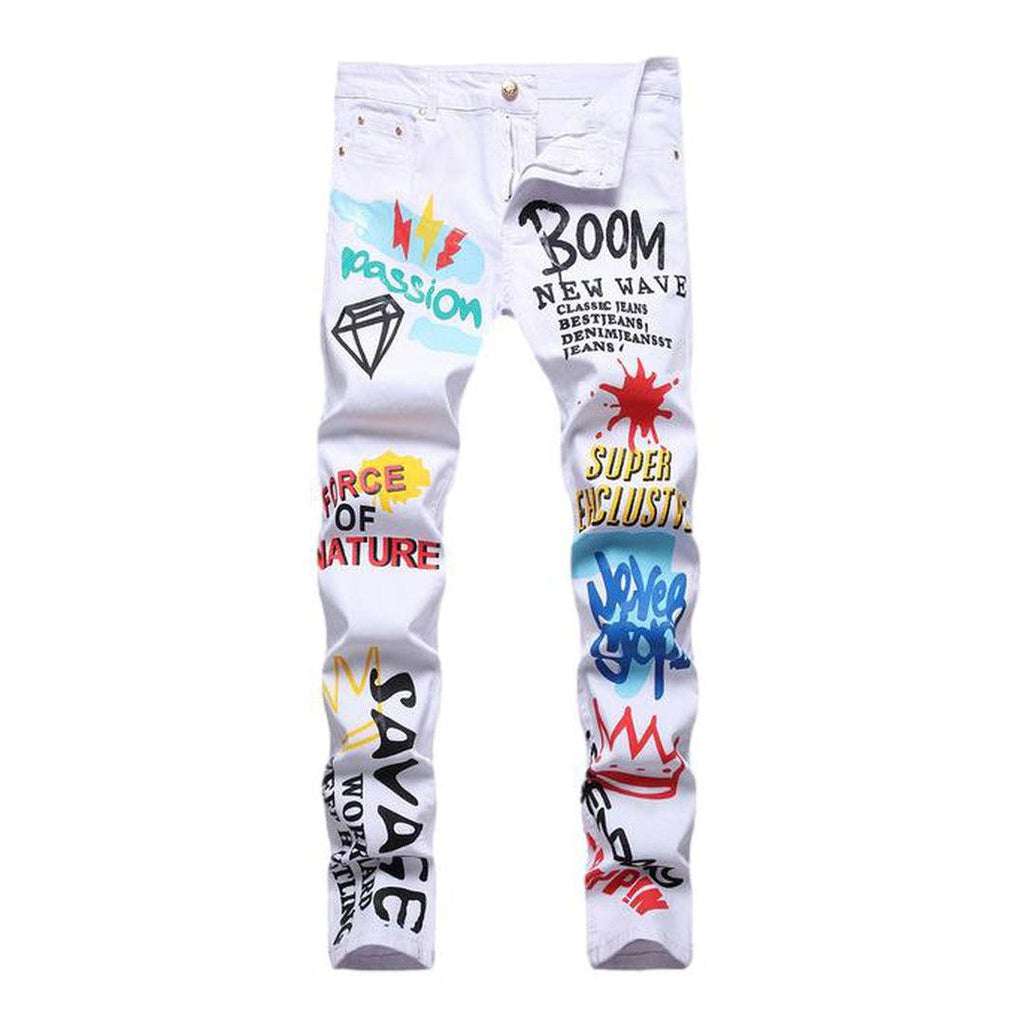 Color painted men white jeans