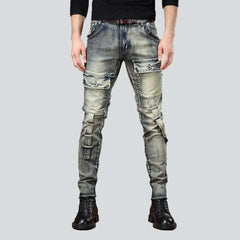 Flap pocket men biker jeans