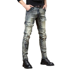 Flap pocket men biker jeans