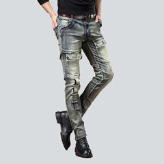 Flap pocket men biker jeans