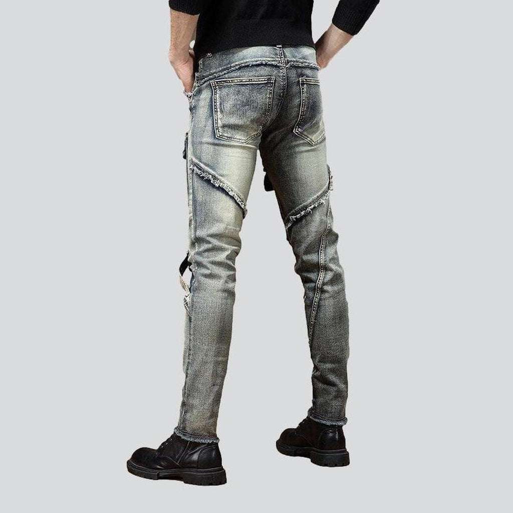 Flap pocket men biker jeans