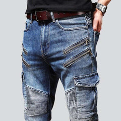 Cargo biker jeans with zippers