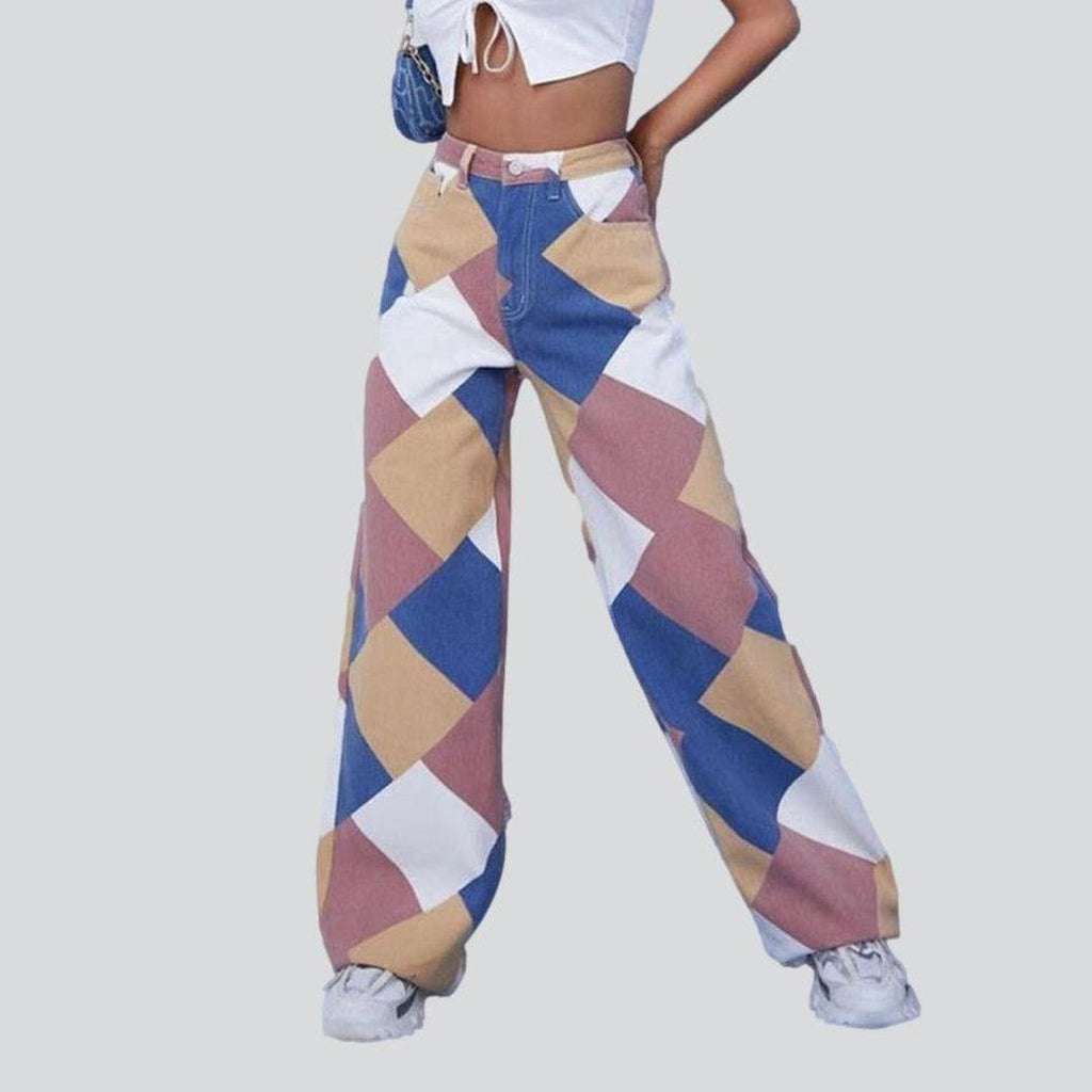 Checkered wide leg women jeans