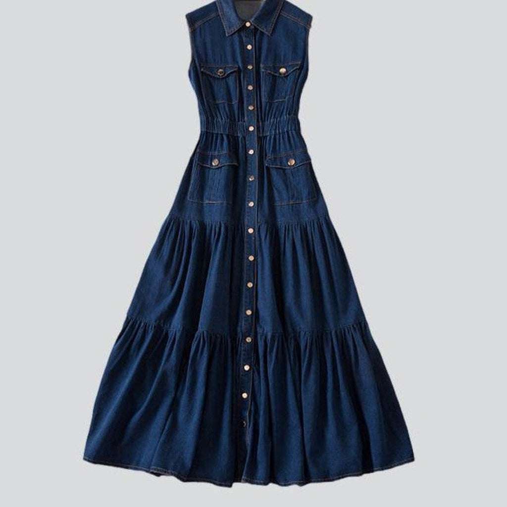 Long denim dress with buttons