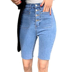 Straight pocket buttoned denim shorts