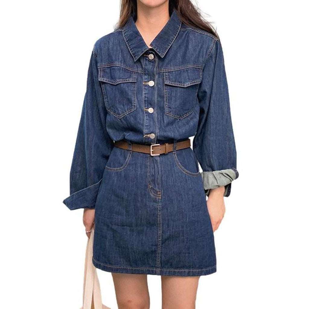 Long sleeve mini denim dress