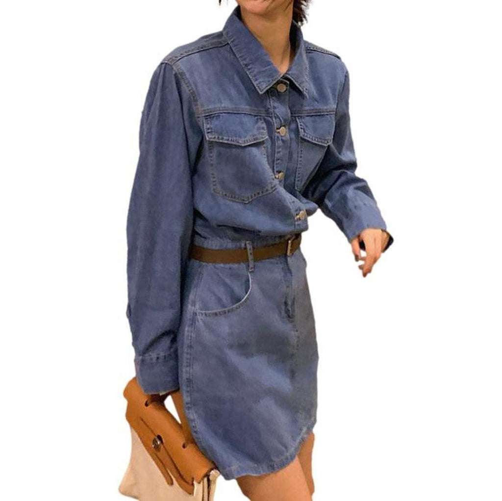 Long sleeve mini denim dress