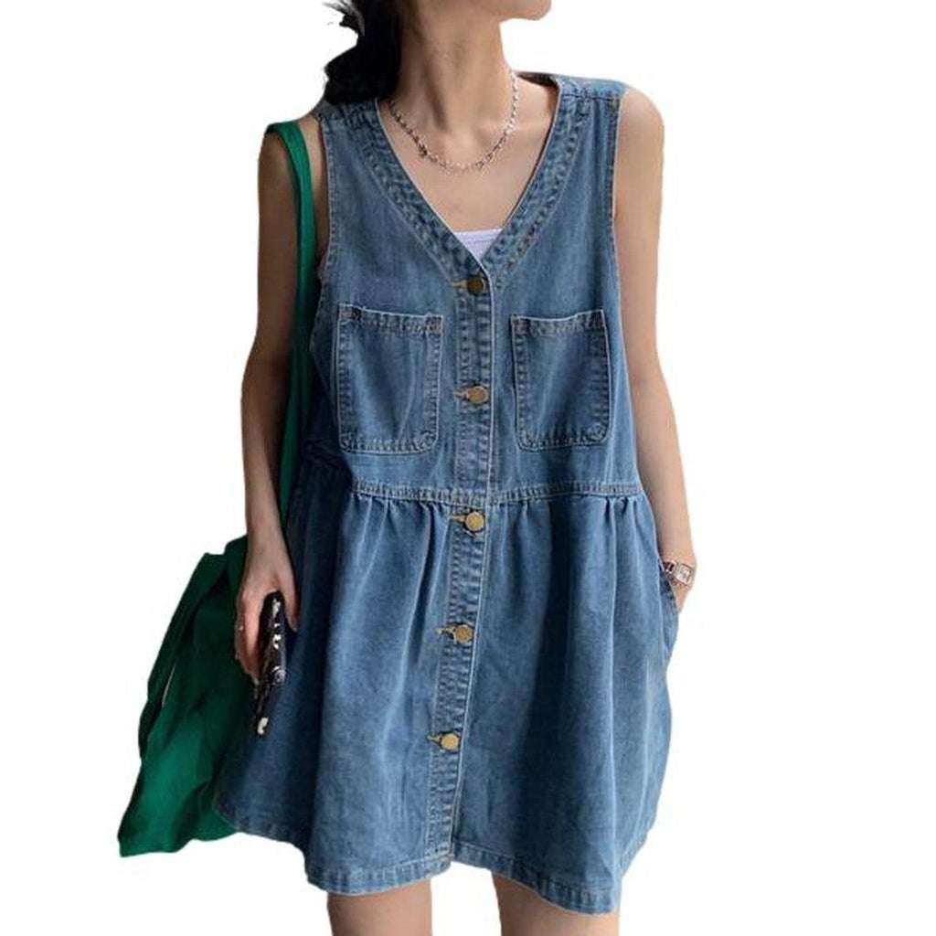 Loose summer mini denim dress