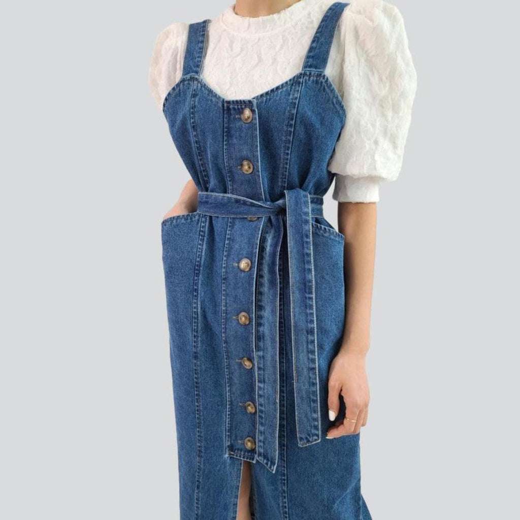 Denim dress with suspenders