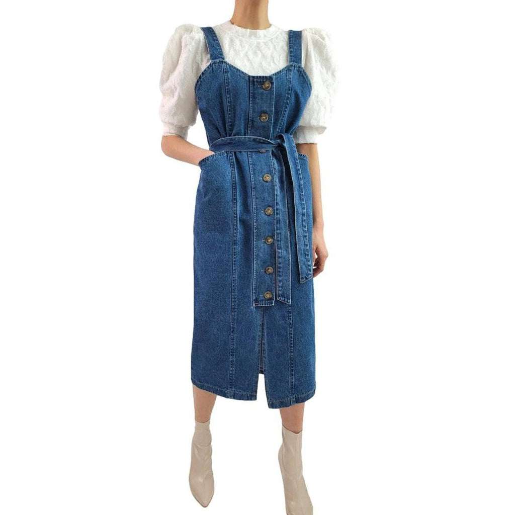 Denim dress with suspenders