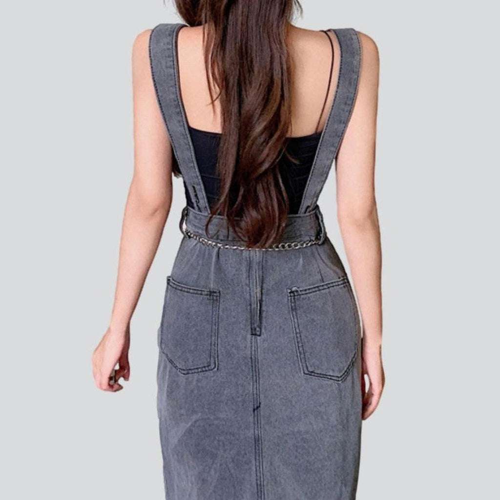 Long side slit denim dress