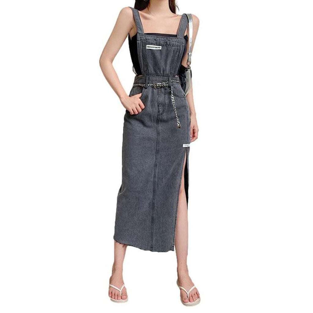 Long side slit denim dress