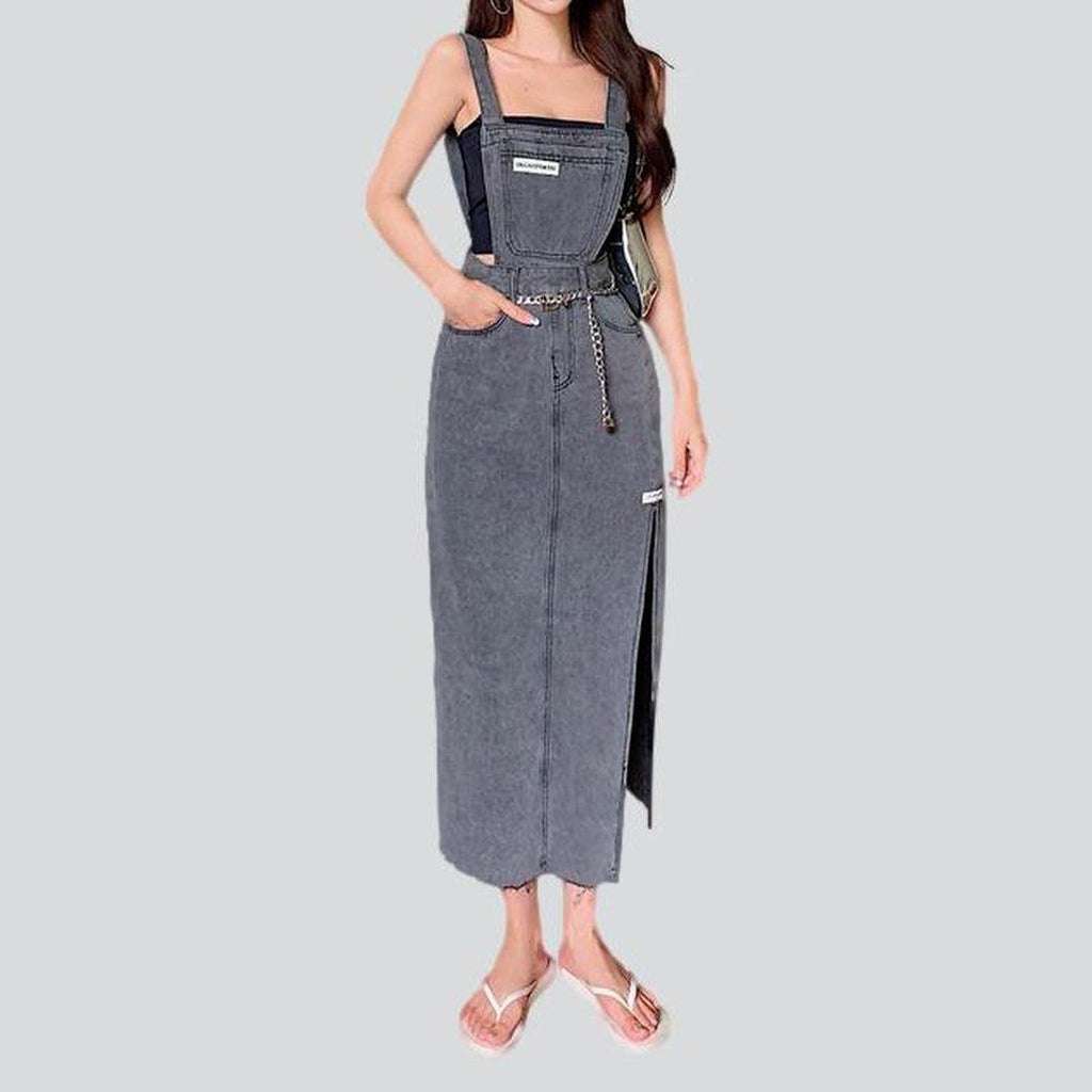 Long side slit denim dress