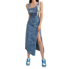 Long side slit denim dress