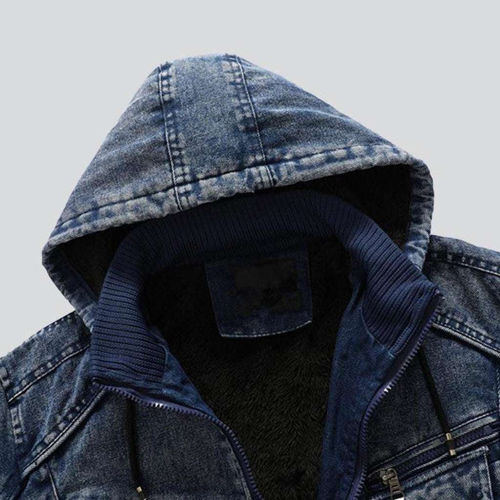 Bleached hooded men denim jacket