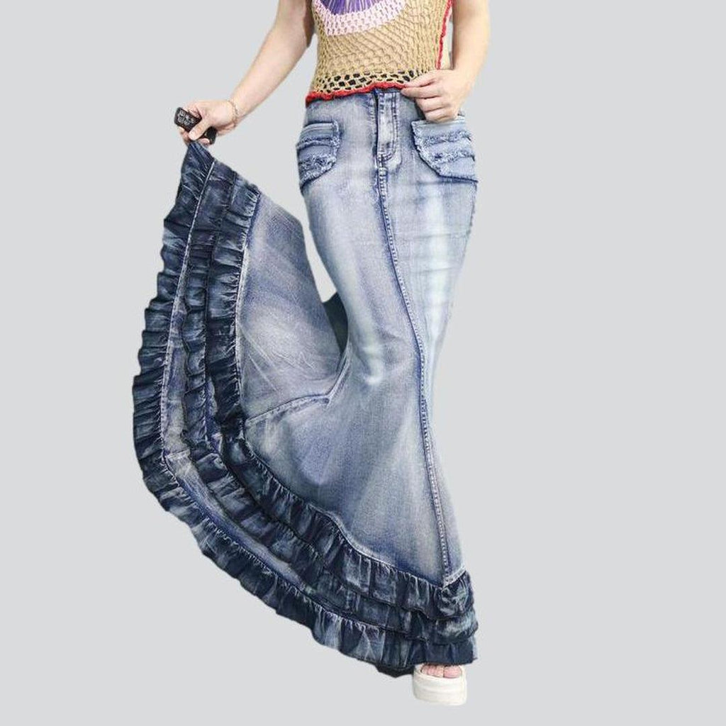 Mermaid frills women denim skirt