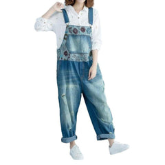 Washed baggy women jeans overall