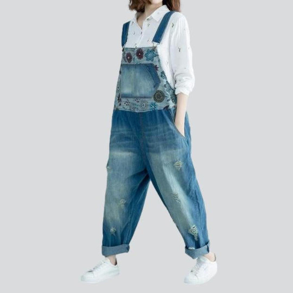 Washed baggy women jeans overall