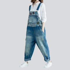 Washed baggy women jeans overall