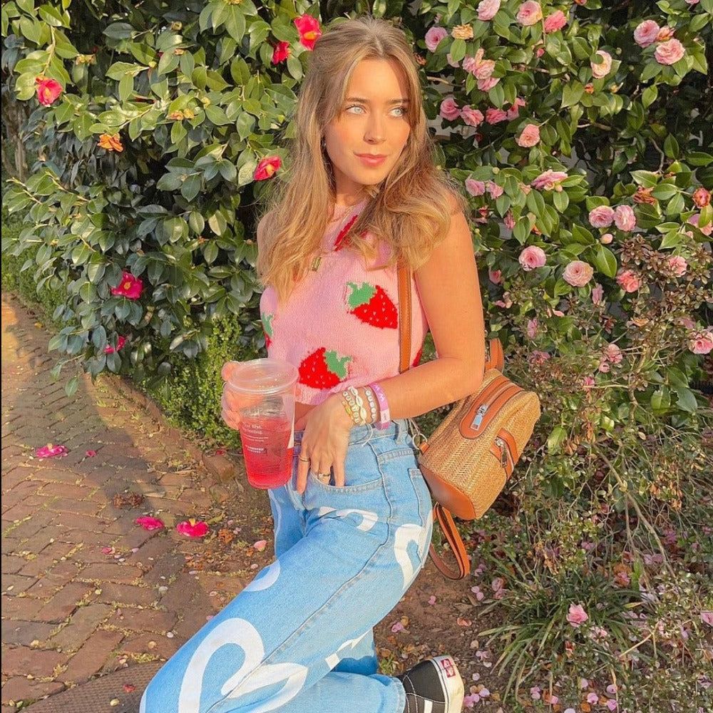 Strawberry Milkshake Cropped Knitted Vest