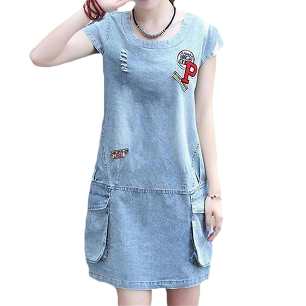 Short jeans dress with pockets